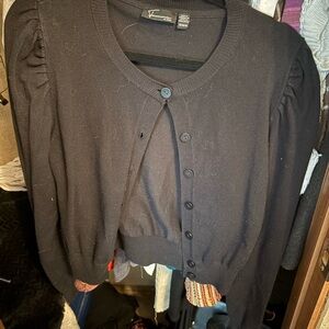 Kensie Black Button-Front Puff Sleeve Cardigan